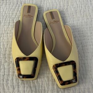 Sam Edelman mules butter yellow with tortoise accent